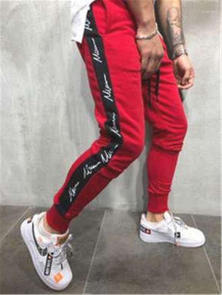 

printed skinny male pencil pants panelled loose casual mens trousers hip hop designer mens pants letters, Black