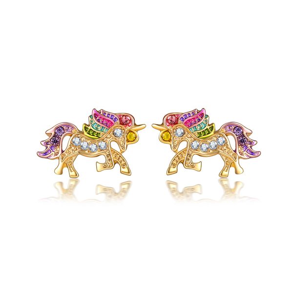 

new tiny trendy colorful crystal unicorn earrings luxury charming cute animal earrings for women wedding jewelry gift kids girls gift, Golden;silver