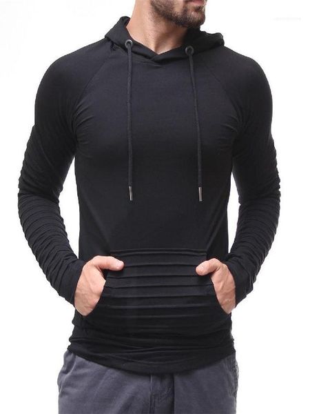 

solid color mens clothing spring mens slim fold designer hoodies plus size pullover sweatshirt streak long sleeve, Black