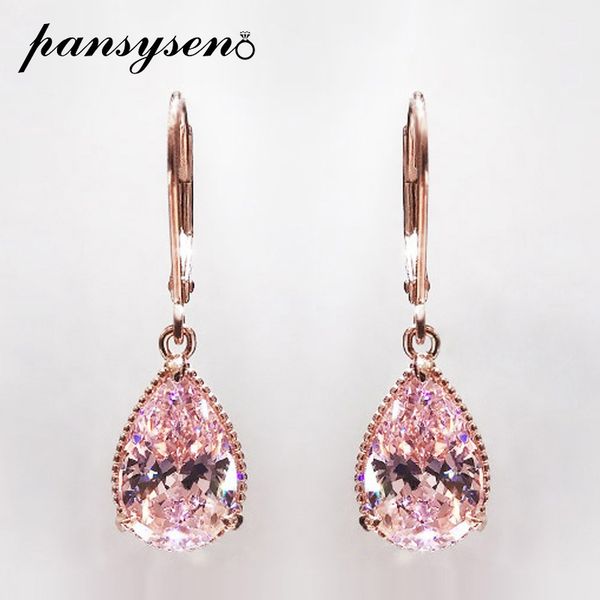 

dangle & chandelier pansysen rose gold color pink quartz drop earrings for women gemstone wedding engagement valentine's day gift, Silver