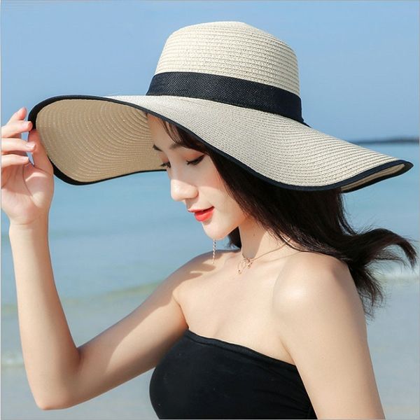 

large brim floppy floppy hat sun hat beach women foldable summer uv protect travel casual female, Blue;gray