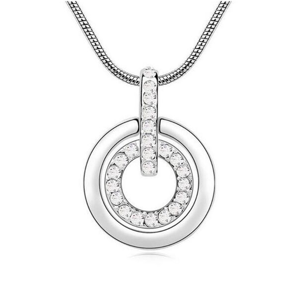 

christmas gift circle pendant necklace made with czech crystal, Silver