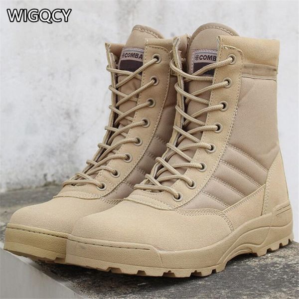 

wigqcy 2020 new men desert tactical boots mens work safty shoes swat army boot zapatos ankle lace-up combat bootsa10, Black
