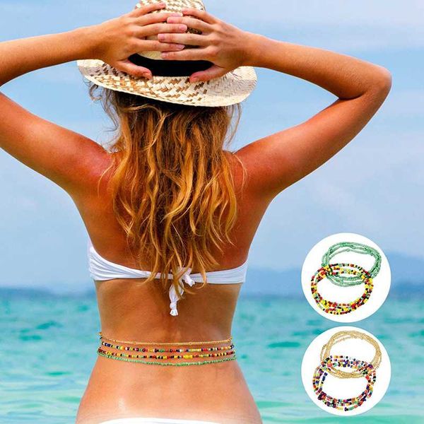 

fashion beach bikini body chain bohemia vintage dress waistband belt summer waist beads belt waist chain colored rice beads, Black;brown