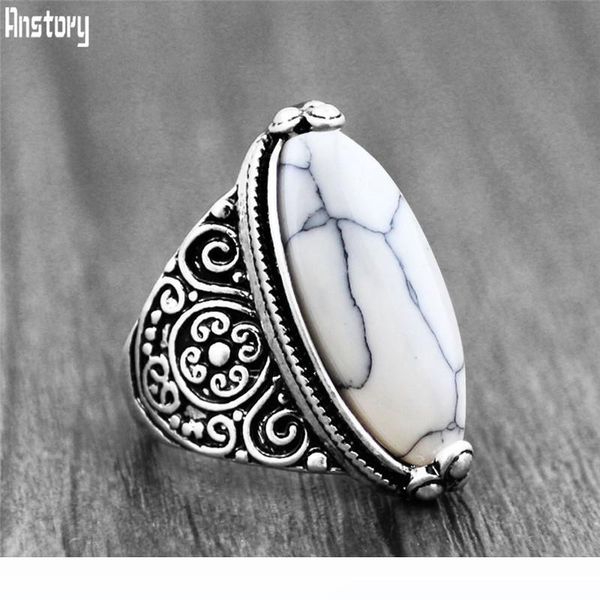 

5 colors flower band oval synthetic turquoises rings for women vintage look antique silver plated 5 colors fashion jewelry tr362