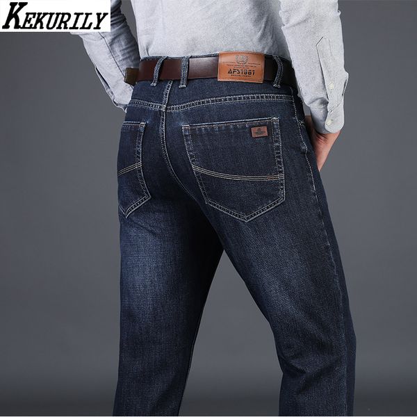 

2020 brand jeans men business casual stretch straight pants male heavyweight long trousers autumn winter oversize 29-38 40 42, Blue