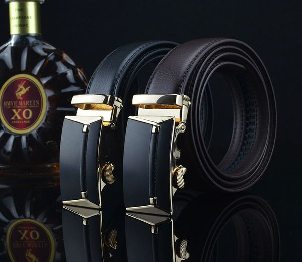 

men's leather genuine belt brown fashion alloy luxury automatic buckle youth leather simple business men's belt, Black;brown