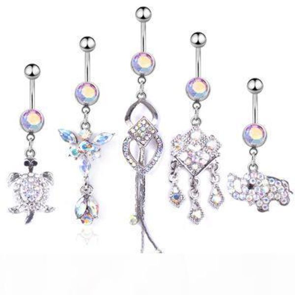 

animal tassels navels fashion crystal bell button rings women designer navels body jewelry factory direct sale, Silver