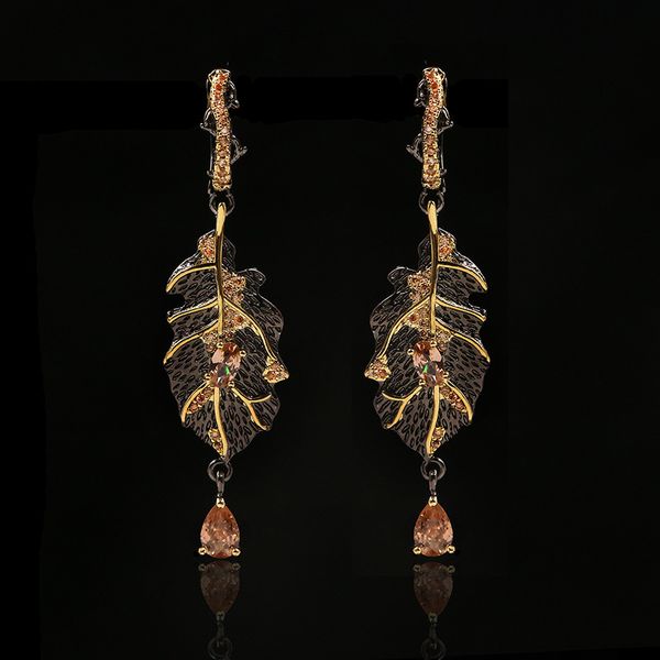 

2020 bohemia 925 sterling silver natural z dangle earrings for women black gold elegant leaves earrings wedding fine jewelry