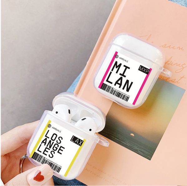 

global popular tourist city label barcode case for airpods 2 1 bluetooth headset new york seoul london tokyo clear tpu case