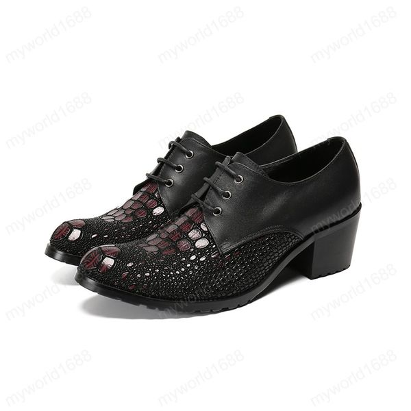 Vintage Stil Erkek Yuvarlak Burun Oxfords Ayakkabı Büyük Beden Gerçek Deri Man Lace Up yükseltmek Ayakkabı Erkek Dans Ayakkabıları