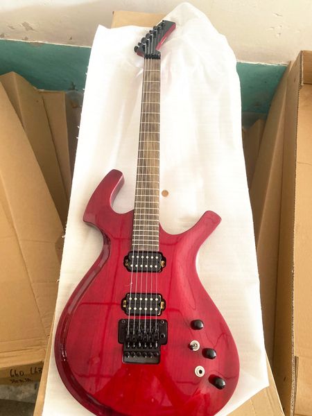 Custom Made Fly Mojo Trasparente Cherry Red Chitarra elettrica Tremolo Bridge Black Hardware China Guitar Spedizione gratuita