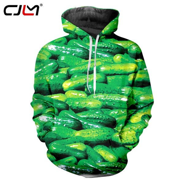 

men's hoodies & sweatshirts cjlm men hooded 3d pullover print vegetable cucumber personality big size clothing winter, Black