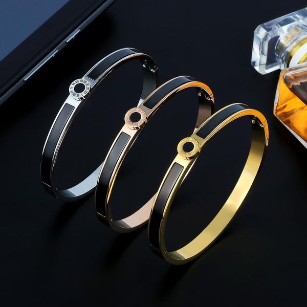 

vintage brand women girls stainless steel charm cuff bangles jewelry gift classic wedding bangles bracelet dames, Black