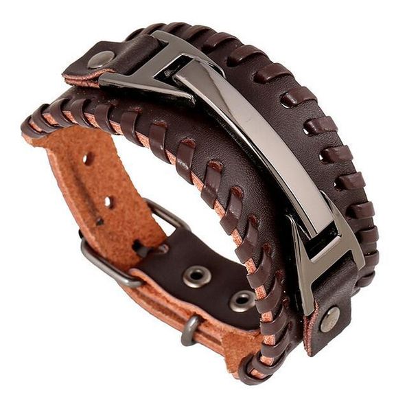 

fehame vintage leather bracelet men fashion braided handmade star rope wrap bracelets & bangles male gifts jewelry, Black