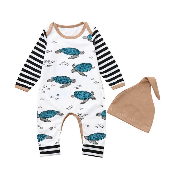

newborn infant baby boy girl clearance spring autumn baby tortoise striped jumpsuit for kids romper jumpsuit hat clothes set, Blue