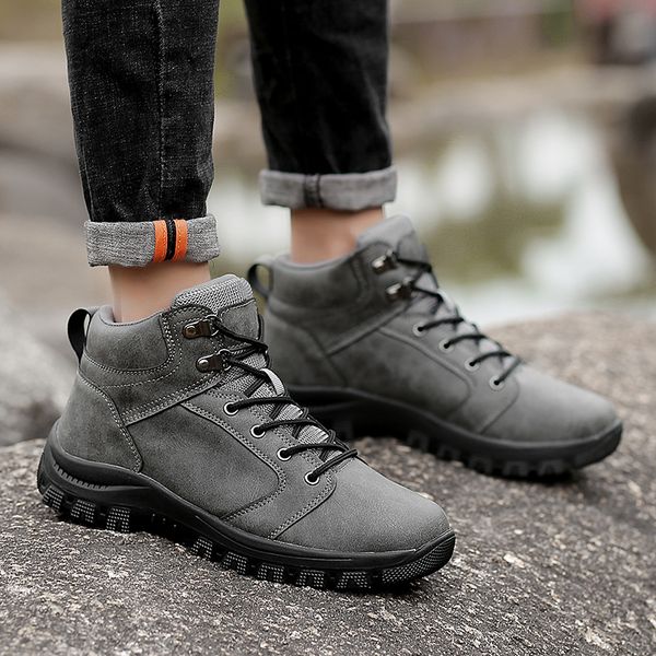 

boots leather men's winter men ankle fashion casual motorcycles zapatos de hombre, Black