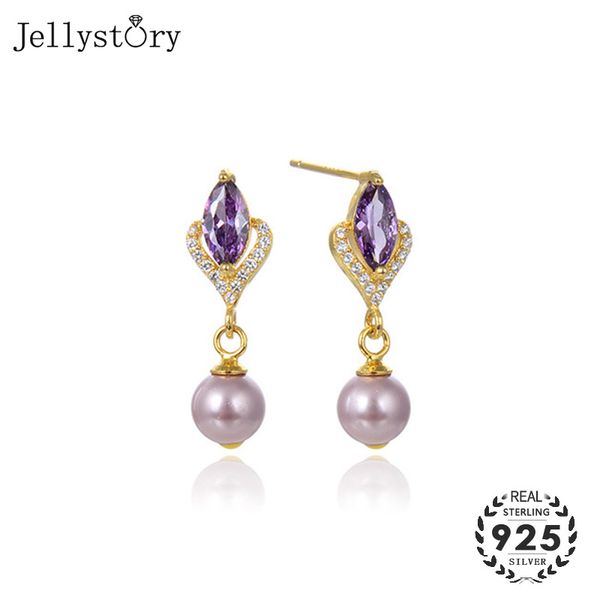 

other jellystory elegant drop earrings 925 sterling silver with freshwater pearl amethyst earring jewelry for women wedding party gift, Golden;silver