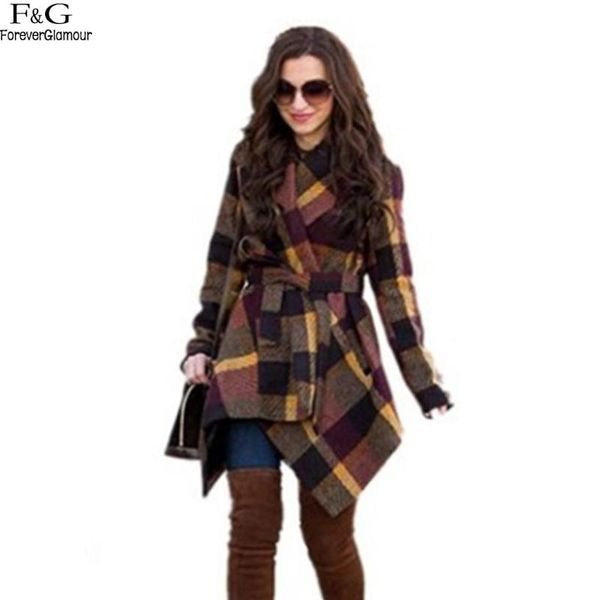 

women's wool & blends design belt medium-long coat women sleeve long thick hem front casual irregular woolen with open, Black