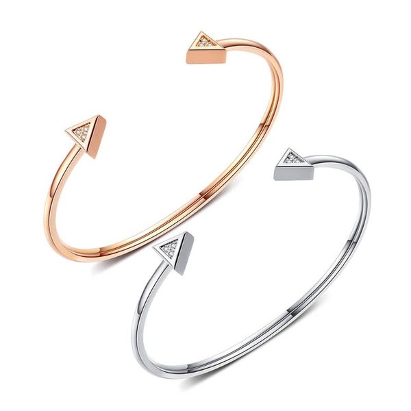 

trendy stainless steel symmetrical triangle open bracelet bangle for women office cz crystal female bracelet ogh959, Black