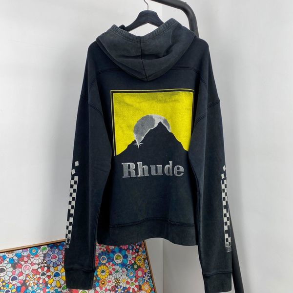 

2020aw rhude hoodie men women lone sleeve street wear fashion casual loose pocket rhude t-shirts tees, Black