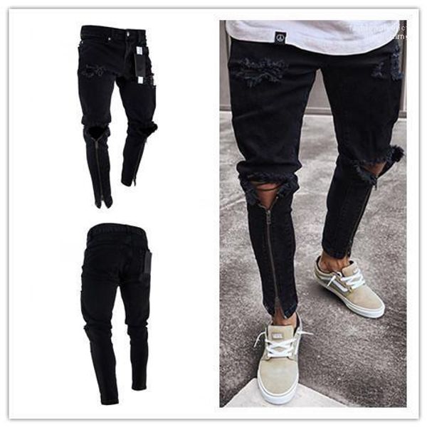 

jeans holes black ripped slim fit represen pencil pants fashion mens hiphop street pants mens designer, Blue