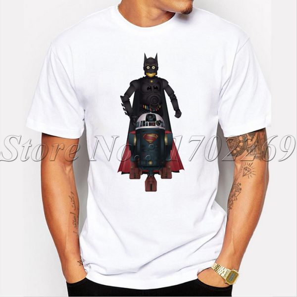 

new fashion men cartoon printed t-shirt batman droid vs superman droid funny male short sleeve casual cool tee shirts