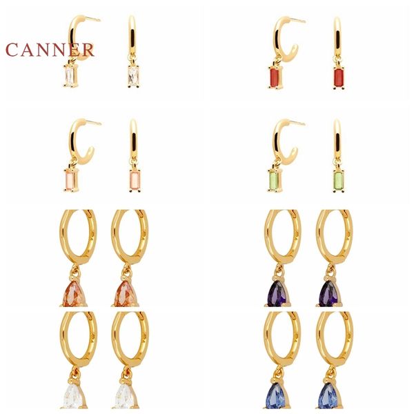 

hoop & huggie canner real 925 sterling silver earrings for women ins water-drop stud diamond rectangle korean pendientes jewelry, Golden;silver