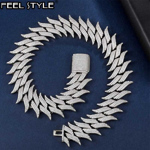 

hip hop heavy 29mm thorns big box buckle cuban copper prong setting + cubic zirconia stones necklace for men choker jewelry, Silver