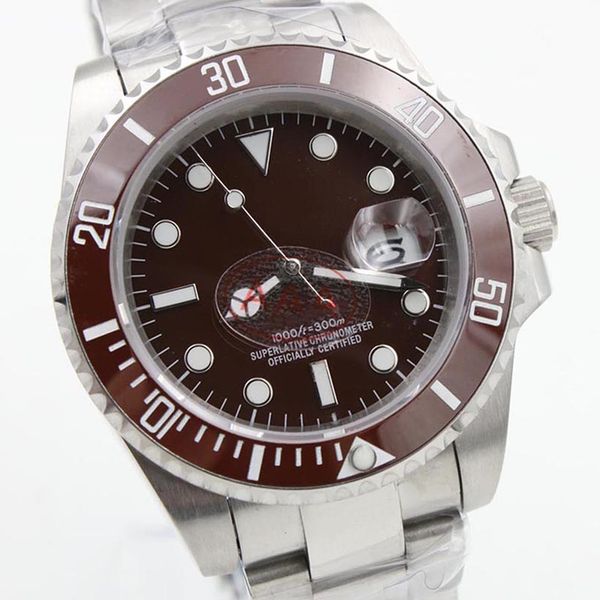 

automatic 2813 movement 40mm ceramic bezel brown watch watches stainless steel blue lume dial glide lock clasp 116610 mens wristwatches, Slivery;brown