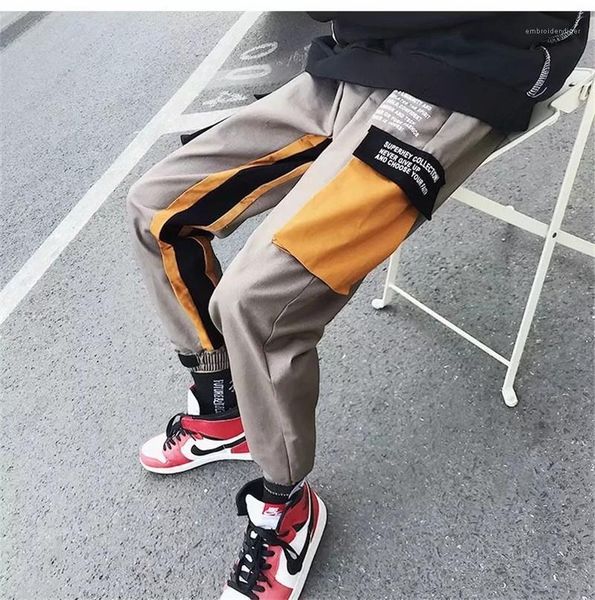 

clothes styles high street korean version harun ankle banded pants youth cargo pants mens pants casual, Black