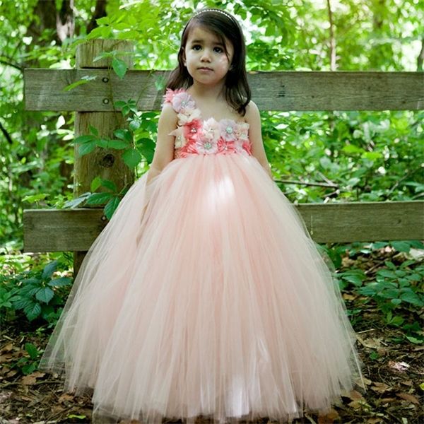 

flower girl tutu dress peach coral flower tulle dress floor-length kids tutu dress for wedding birthday party p ts075 0926, Red;yellow
