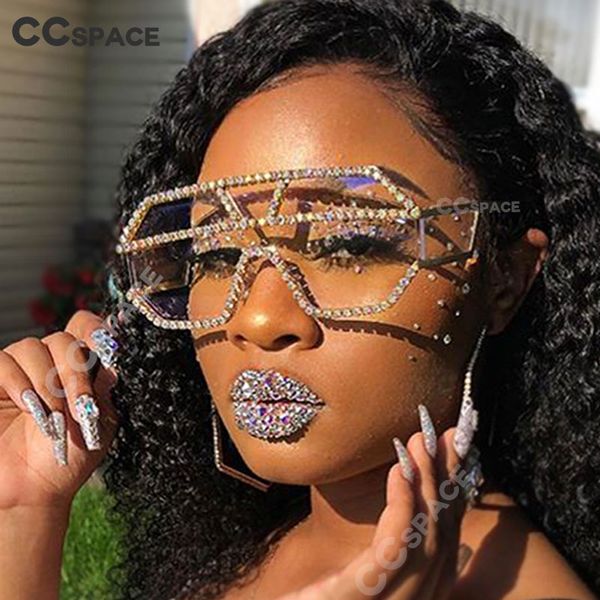 

47165 fashion rhinestone oversized one lens rhinestone sunglasses men women crystal geometric patterns sun glasses uv400, White;black