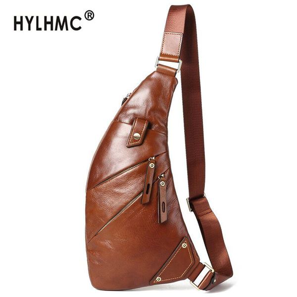 

bags 2020 new trend leather men chest bag genuine leather men's bag casual small messenger korean retro shoulder male