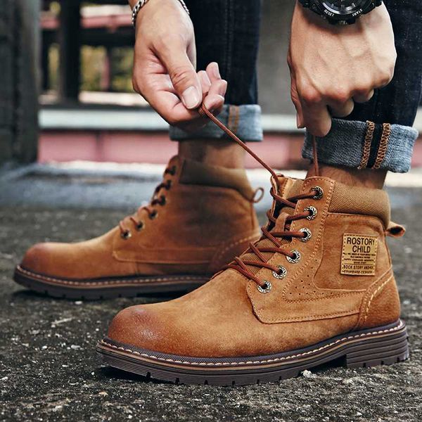 

boots ankle for men winter with fur warm snow lace-up genuine leather shoes motorcycle footwear, Black