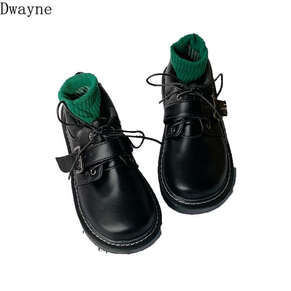 

2020 new retro harajuku style small leather shoes female students wild ulzzang big shoes flat soft sister single tide, Black