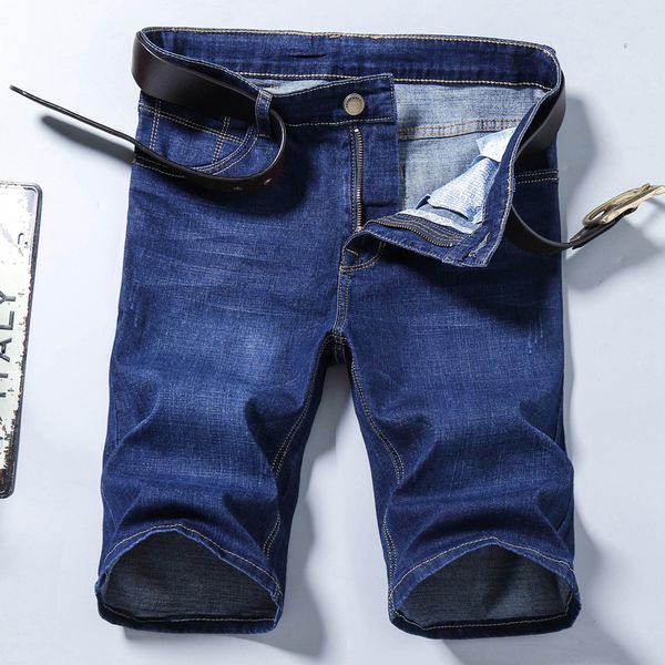 

classic pure blue denim shorts men's straight casual large size shorts men cotton high-quality slim thin knee length denim short