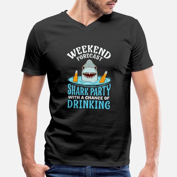 

weekend forecast: shark party with drinking t shirt men printed tee shirt size s-3xl natural graphic fashion summer novelty shirt