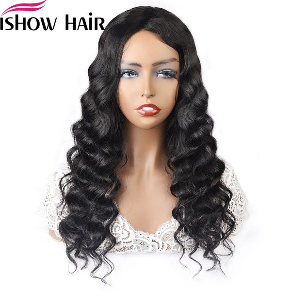 Ishow brasileira solto profunda Hetero Cabelo Humano Perucas peruana Curly Nenhum Lace Wigs Água máquina feita peruca Malásia corpo