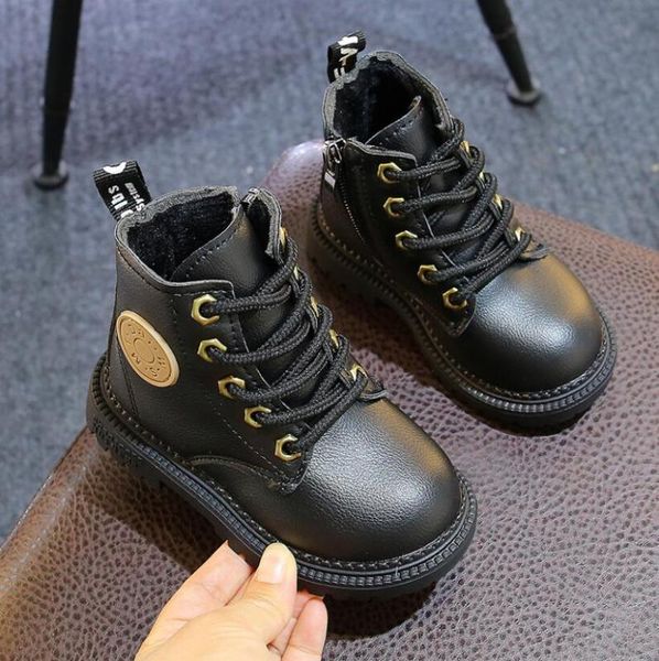

autumn winter children martin boots pu leather comfortable boys girls baby sport shoes ankle snow boots kids leather shoes, Black;grey