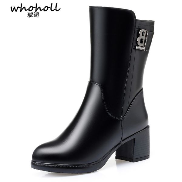 

shoes winter woman boots 2020 new genuine leather ladies snow boots large size womens shoes australian natural wool, Black