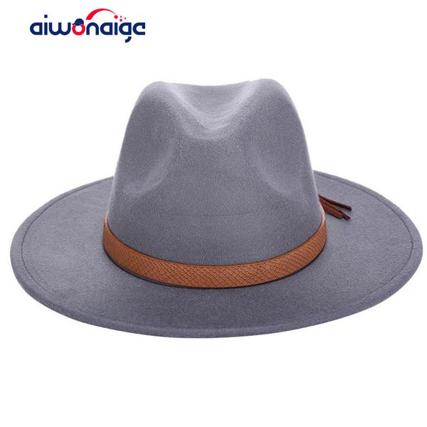 

2020 autumn winter sun hat women men fedora hat classical wide brim felt floppy cloche cap chapeau imitation wool cap, Blue;gray