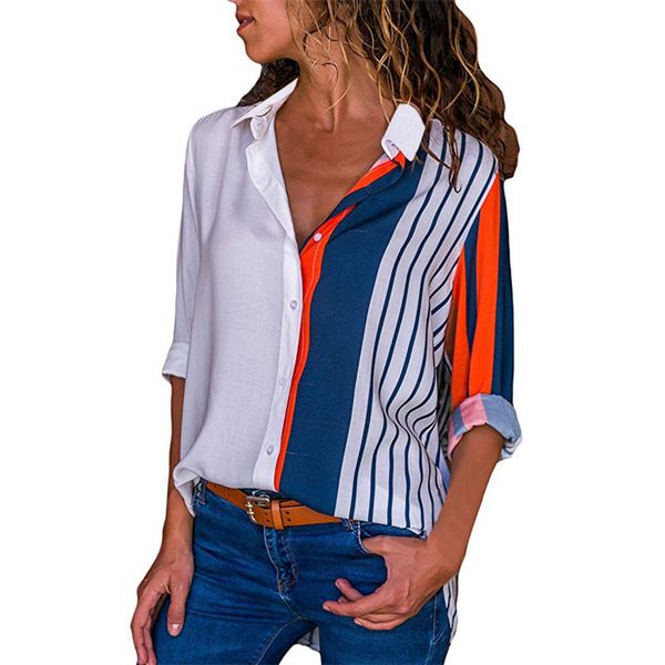 

blouse women shirt casual long sleeve stripe button turn-down female shirts blouse leisure office ladies workwear, White