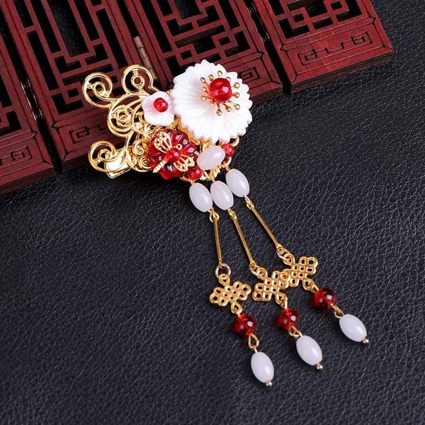 

antique chinese clothing exquisite white beads hairclip headwear costume bead tassel floral bridal hair pins jewelry accessorie, Golden;silver