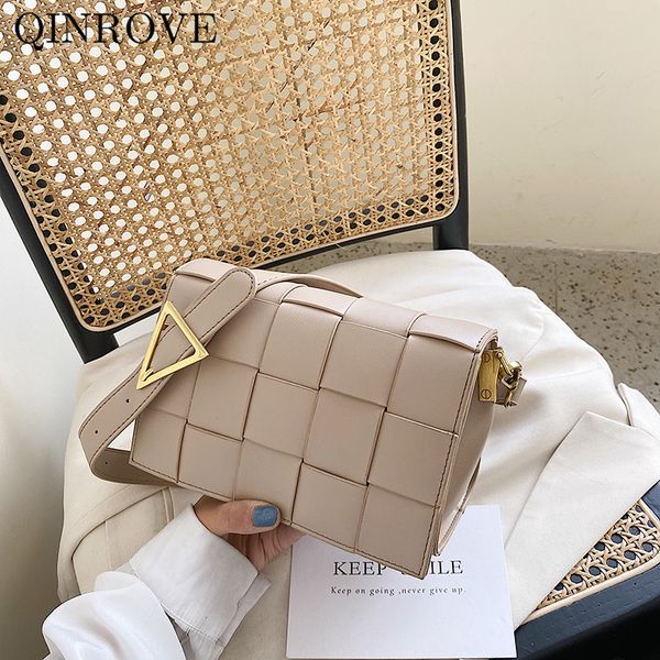 

2020 women trend messenger-bags shoulder-bags pu-leather female designer flap woven bags knitting crossbody-bags solid color