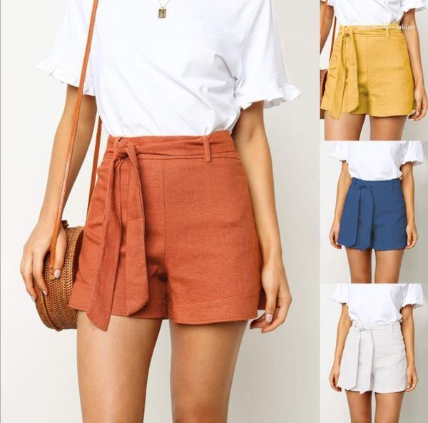 

high waist loose pants with ribbon summer women designer clothes fashion designer womens shorts casual solid color, White;black