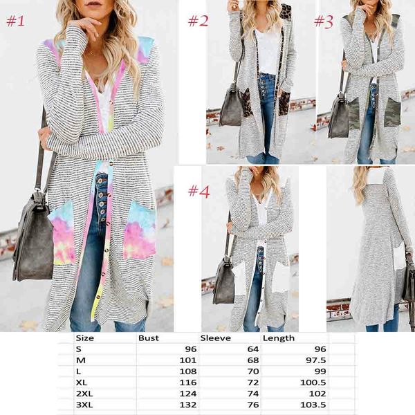 

women tie dye long cardigan long sleeve stripe print camo style cardigan button down open front pocket patchwork leopard lady outwear shirt, Black