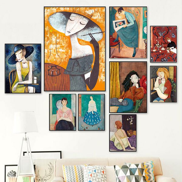 

abstract colorful girl wall art canvas painting nordic poster flower hair cuadros wall pictures for living room vintage unframed