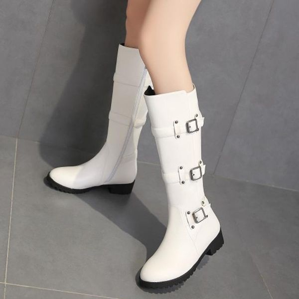 

knee high boots women fashion buckle high heel winter warm snow boots shoe women's ankle zapatos de mujer 2020, Black