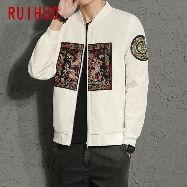 

ruihuo dragon вышивка мужские пальто куртки streetwear мужчин куртка корейский стиль bomber мужская одежда m-5xl 2020 осень новый, Black;brown